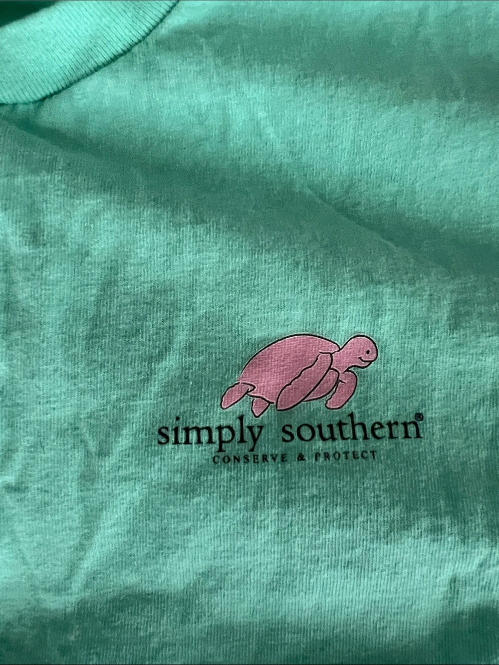 Simply Southern Mint Tee with Pink Turtle Graphic